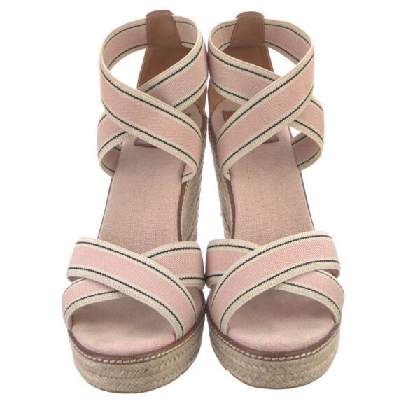 Tory Burch Frieda Blush Stripe Pink Tan Platform Espadrille Sandals Size US 11 - Picture 3 of 3